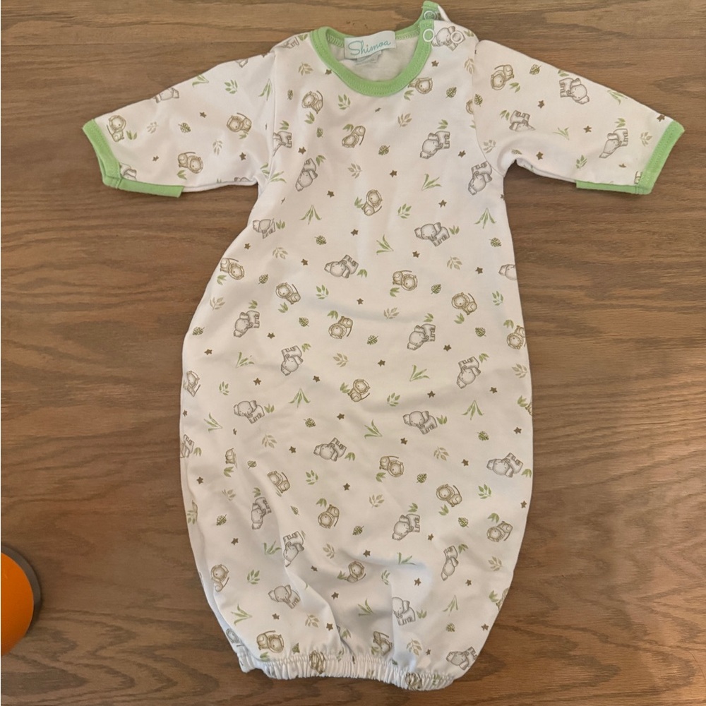 White and Green Elephant and lion boutique Baby Sleep Gown